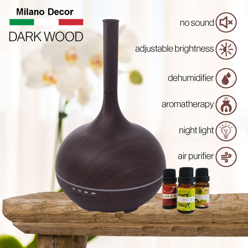 Milano Supreme Ultrasonic 400ml Aromatherapy Humidifier Diffuser LED with 3 Oils