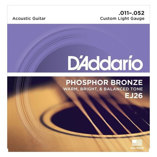 D'Addario 11-52  Phosphor Bronze Custom Light Gauge Strings