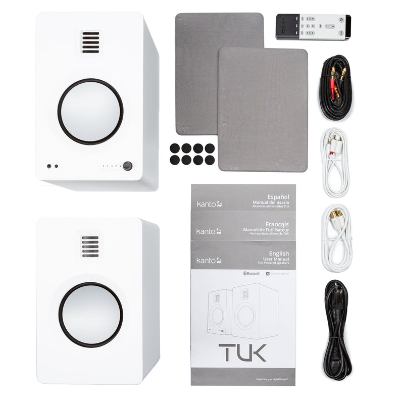Kanto TUK 260W Powered Bookshelf Speakers with Headphone Out, USB Input, Dedicated Phono Pre-amp, Bluetooth - Pair, Matte White
